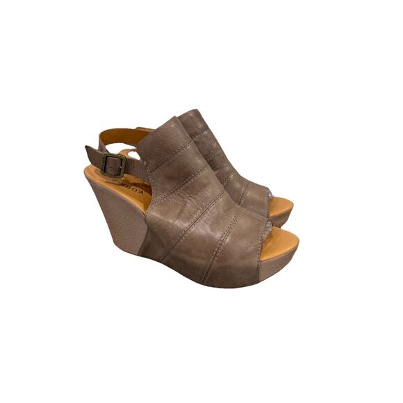 Kork-Ease Bergen taupe leather platform slingback peep-toe wedge sandals 7 M - Picture 1 of 12